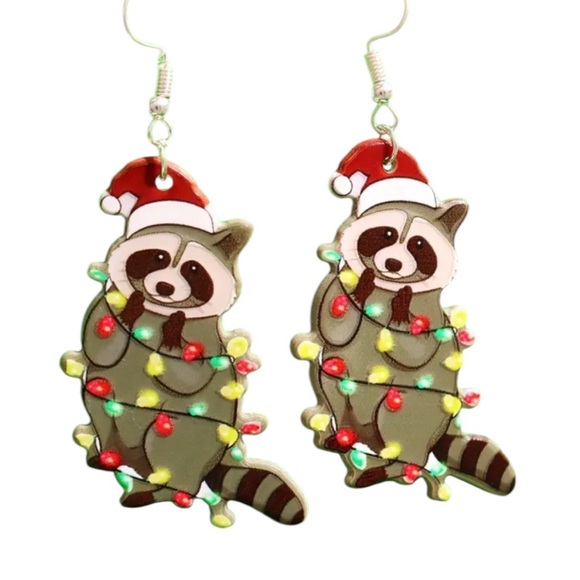 Fashion Jewelry Jewelry - 🎄3 for $23🎄 Christmas Light Decorated Raccoon Dangle Earrings